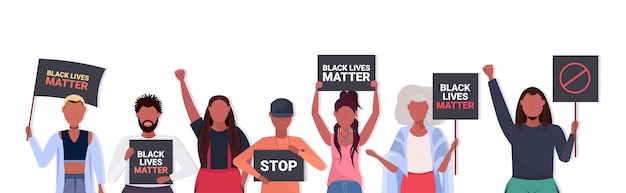 黒人の抗議者は人種差別に対するバナー広告キャンペーンを重要