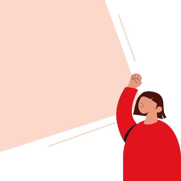 Protesting man with fist raised in the air at a demonstration Place for text Color flat vector illustration