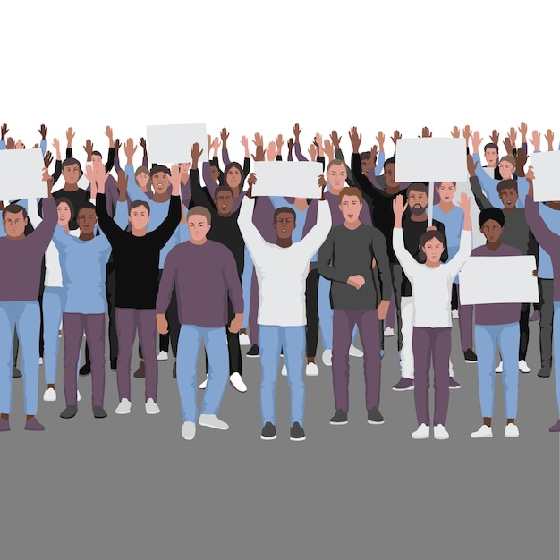 Vector protesting people with hands up seamless border template with text place for web banners posters