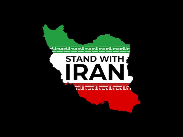 イランでの抗議 イランの地図とイランの言葉で立つ旗