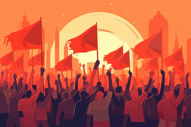 Protests Silhouette orange a crowd of protesters Vector illustration