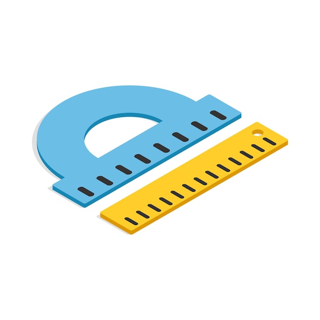 Protractor and ruler icon in isometric 3d style on a white background