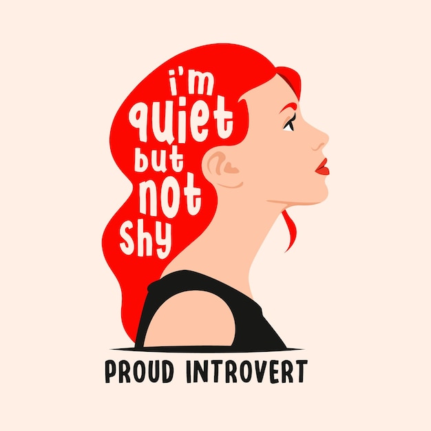 Proud to be an introvert quiet woman but not shy profile view for portrait and avatar vector illustration flat design