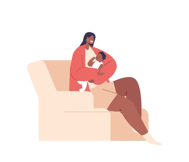 Vector proud black woman cradling her precious newborn while seated on a comfortable armchair exuding warmth