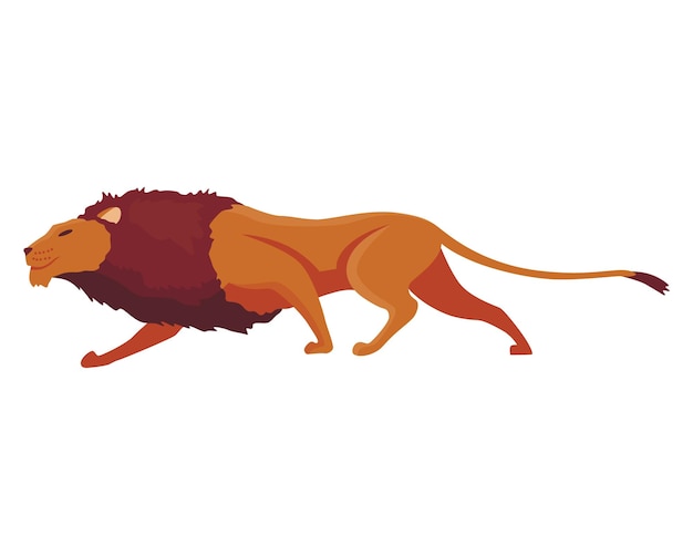 Vector proud powerful lion character king of animal cartoon cute wild cat is running isolated vector illustrations on a white background