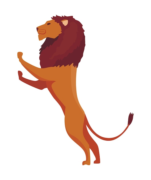 Vector proud powerful lion character king of animal cartoon cute wild cat standing isolated vector illustrations on a white background