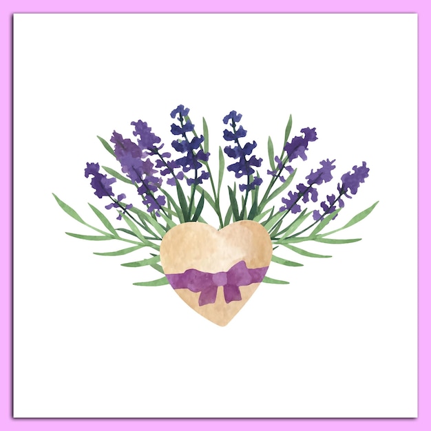 Provence lavendel bloem en bladeren met hart Hand getekend zomer kruid aquarel clipart