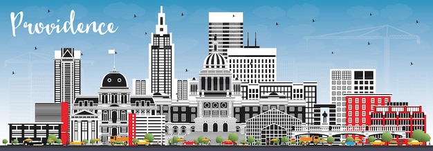 Vector providence rhode island city skyline met color buildings blue sky en copy space