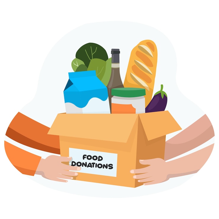 Vector providing food assistance to victims of the tsunami natural disaster