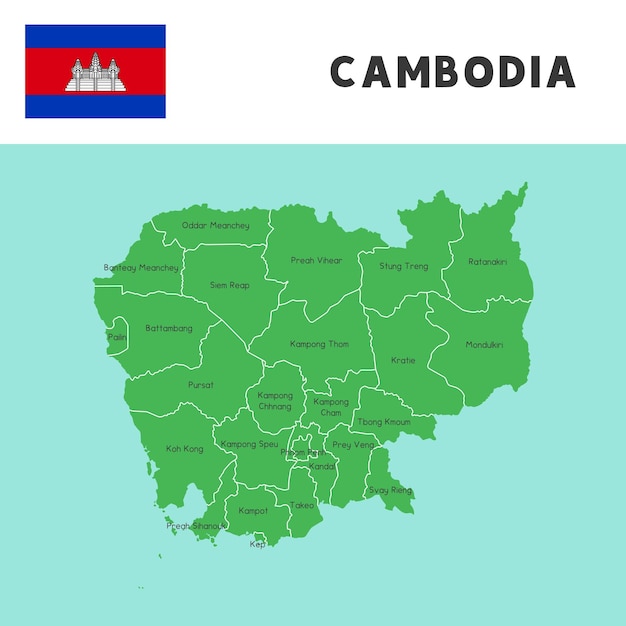 Vettore nome della provincia in cambogia mappa e vettore di bandiera