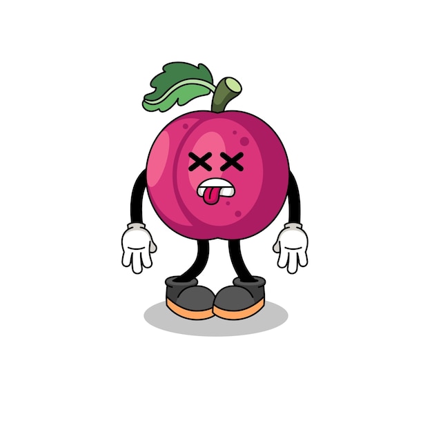 Pruim fruit mascotte illustratie is dood