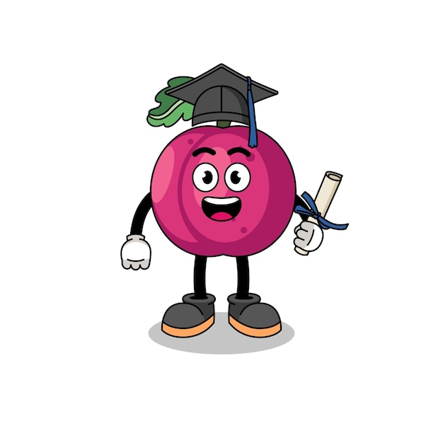 Pruimenfruitmascotte met afstuderen pose