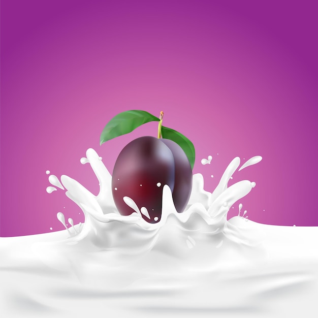 Prune and Milk or Soy splash Background Poster Template