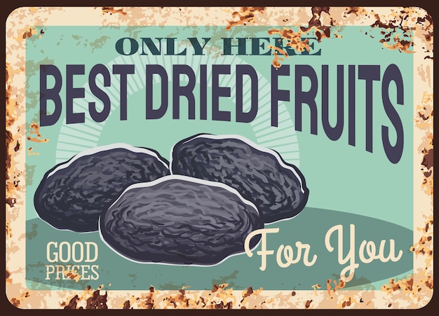 Vector prunes rusty metal plate vector dried fruits