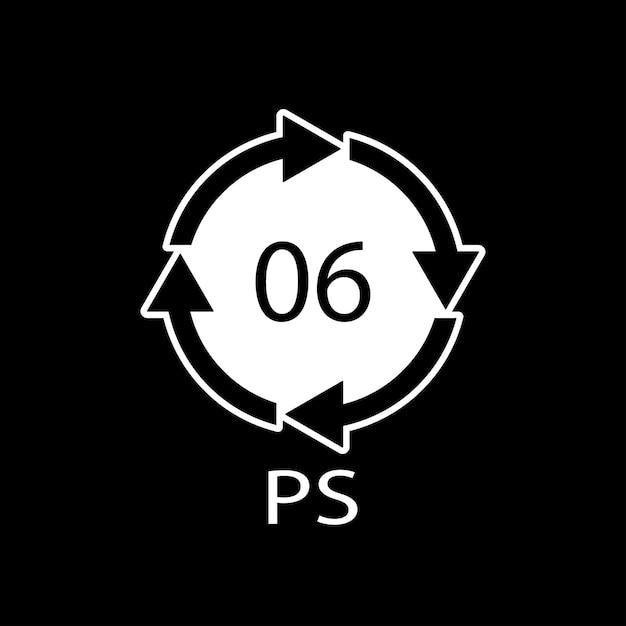 PS 06 recycling code symbol Plastic recycling vector polystyrene sign