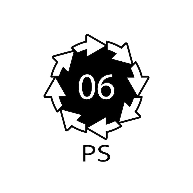 PS 06 recycling code symbool Plastic recycling vector polystyreen teken
