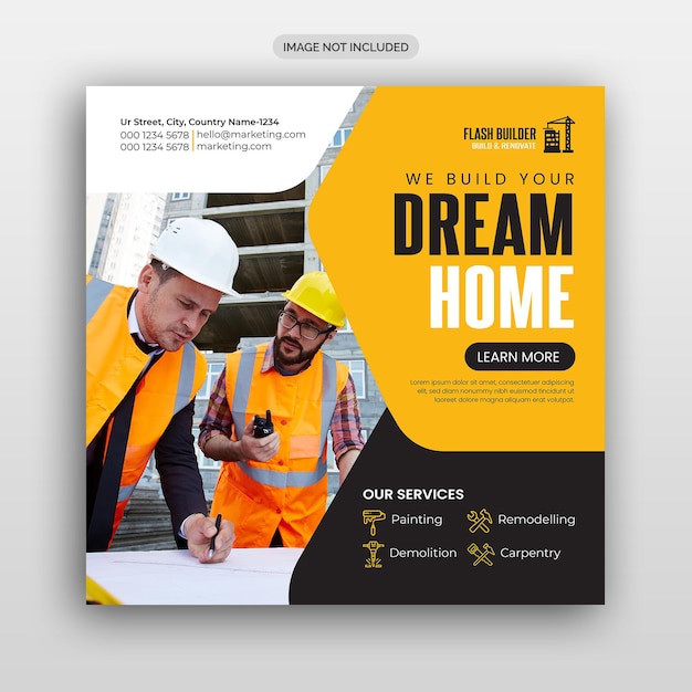 PSD handyman home repair flyer social media post web banner