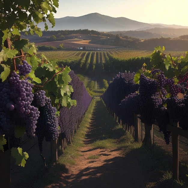 Vector psd icoon een weelderige wijngaard van diep paarse druiven glistenin