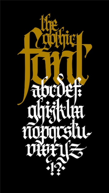 Gothic English alphabet Vector set Font for tattoo personal and  commercial purposes Elements are isolated on a black background  Calligraphy and lettering Individual letters 6210167 Vector Art at  Vecteezy