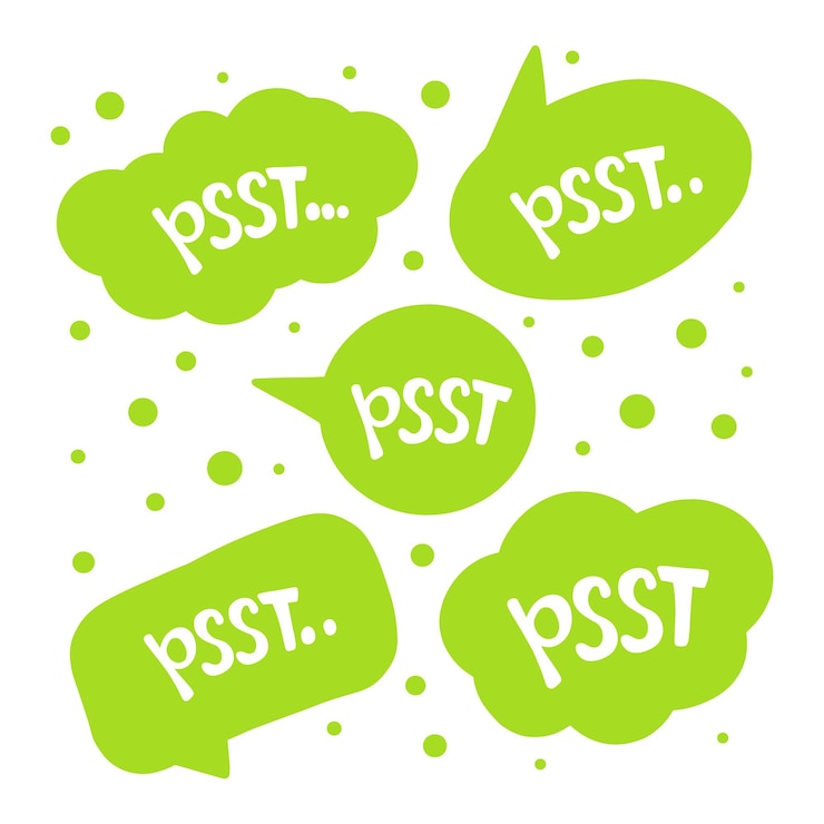 Vector psst quotation mark sound to obtain the attention of another person pssst printable graphic tee design doodle text for print vector illustration