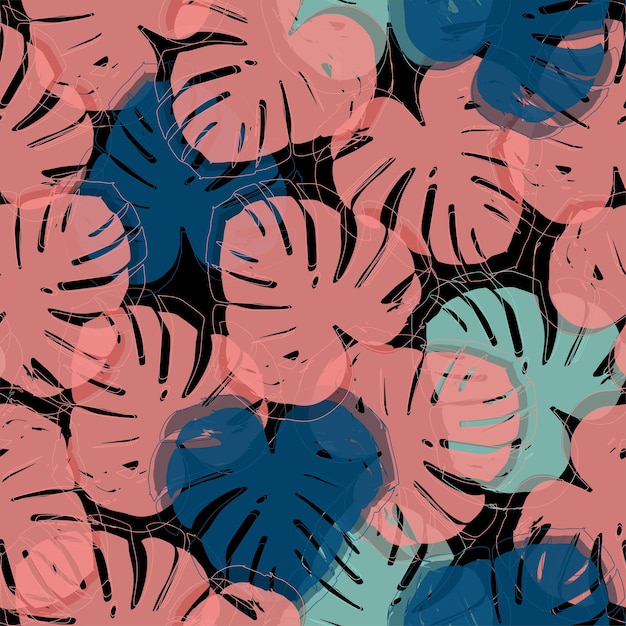Psychedelic colors monstera pattern background for summer