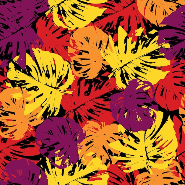 Psychedelic colors monstera pattern background for summer