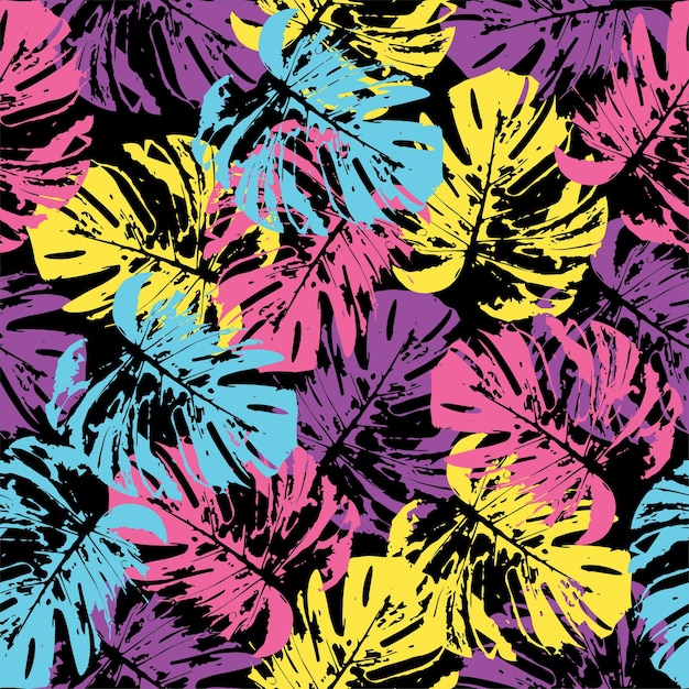 Psychedelic colors monstera pattern background for summer