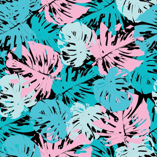 Psychedelic colors monstera pattern background for summer