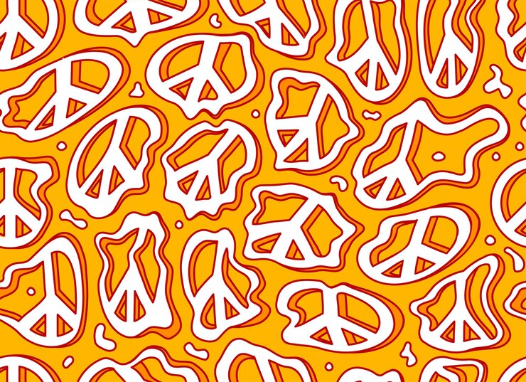 Vector psychedelic deformed wavy pacifist hippie symbol seamless pattern