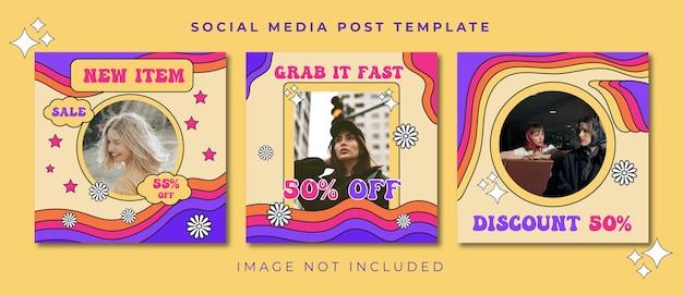 Modello di feed per post sui social media banner di moda psichedelico