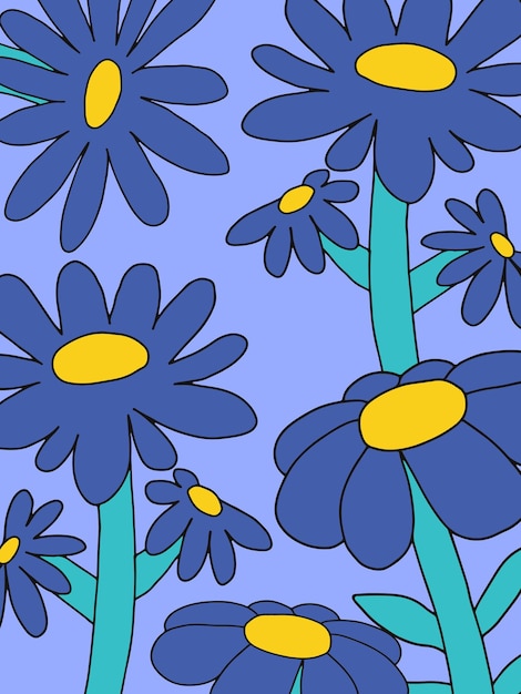 펑키 그루비 스타일의 환각 꽃 복고풍 포스터