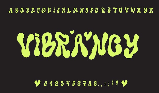 Psychedelic flux typeface abc hippie groovy yk font alphabet liquid bubble alphabet