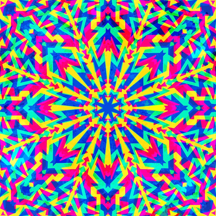 Vector psychedelic geometric seamless pattern