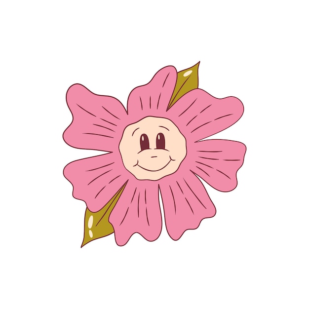 分離された顔を持つサイケデリックなグルーヴィーな花 目グルーヴィーなレトロなスタイルのかわいい漫画デイジーの花 ベクトル イラスト