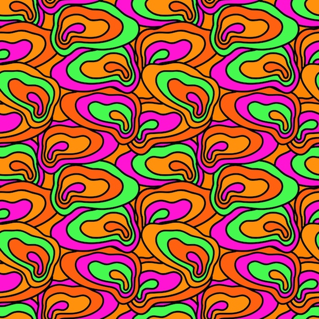 Psychedelic groovy pattern with colorful abstract spots streaks blots in a trippy style