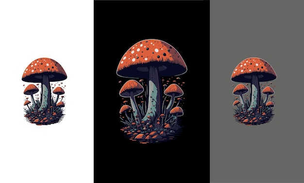 꽃과 음양 기호가 있는 사이키델릭 버섯 그림