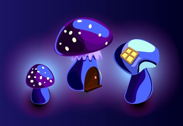 Vector psychedelic mushrooms houses cartoon collection of vector