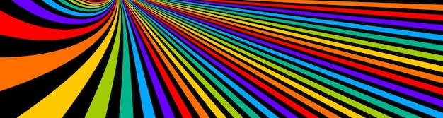 サイケデリックな虹色の目の錯覚の線は、非常識なアートの背景、lsd幻覚せん妄、ハイパー3dパースペクティブのシュールなオプアートの線形曲線、催眠術のデザインをベクトルします。