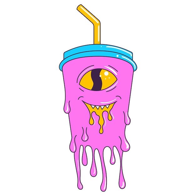 Vector psychedelic retro cartoon soda character modern sticker with soda drink