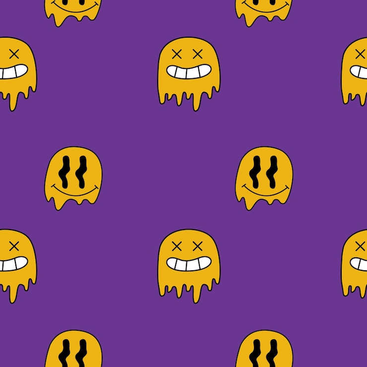 Vector psychedelic smile seamless pattern. creepy and scary background. retro doodle halloween background