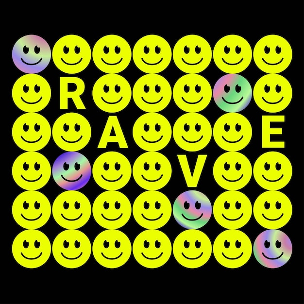 Psychedelic smiles. Techno, rave acid  face logo. Vector illustration