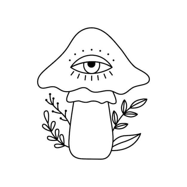 Психоделический силуэт татуировки гриба с глазом элемент контура абстрактного мистического элемента