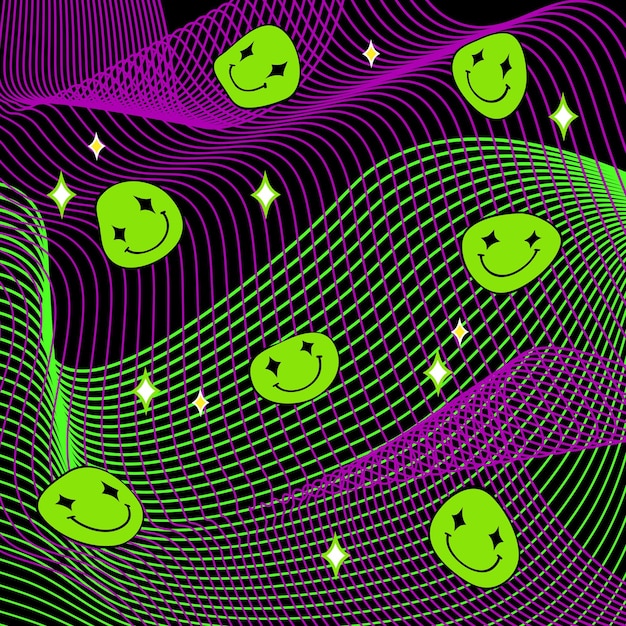 Vector psychedelic trippy smiles background
