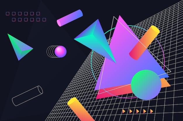 Vector psychedelische futuristische geometrische compositie als achtergrond met dynamische decoratieve verloopvormen