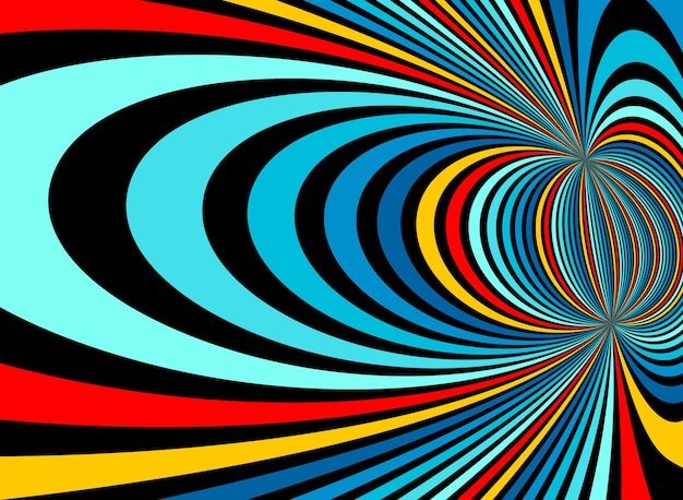 Psychedelische regenboog gekleurde optische illusie lijnen vector krankzinnige kunst achtergrond, LSD hallucinatie delirium, surrealistische op-art lineaire krommen in hyper 3D-perspectief, hypnotisch ontwerp.