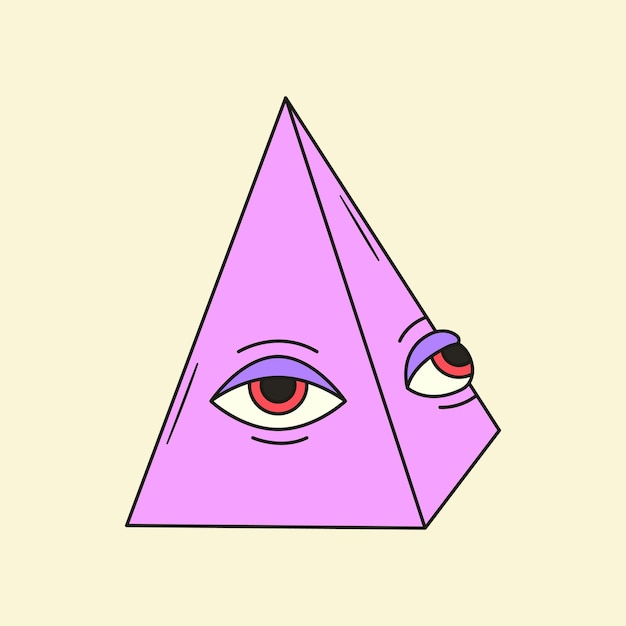 Vector psychedelische vectortekening van trippy piramide met een oog groovy driehoekige vorm icoon jaren '70 stijl