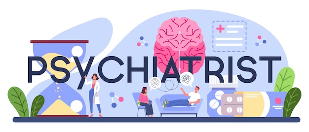 Psychiatrist typographic header. Mental health diagnostic.