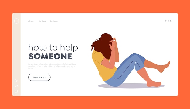 Psychological Problems, Despair, Depression Landing Page Template. Woman Protecting from Beatings, Domestic Violence, Girl Character Covering Face with Hands. Cartoon People Vector Illustration