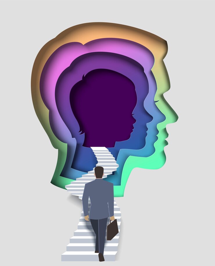 Vector psychological support for people paper cut vector illustration