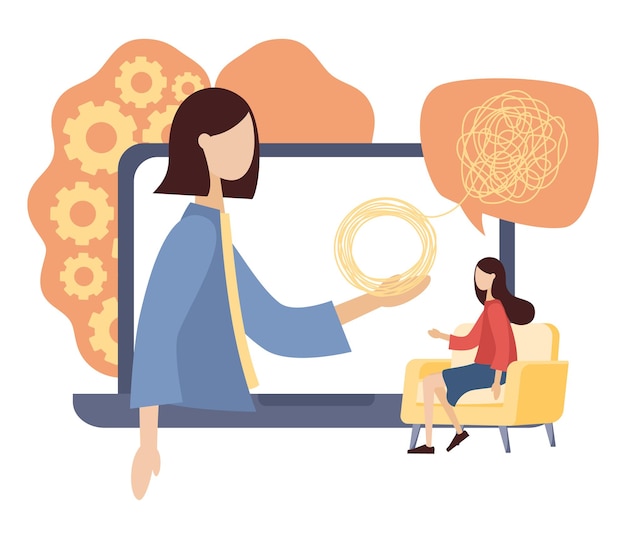 Psychologie concept. Psycholoog die patiënt online raadpleegt. Psychotherapie praktijk, psychologisch